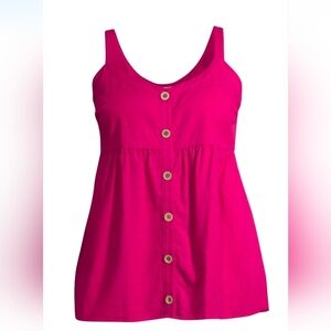 Terra & Sky NEW Women’s Plus Size Linen-Blend Button-Front Tank - Pink